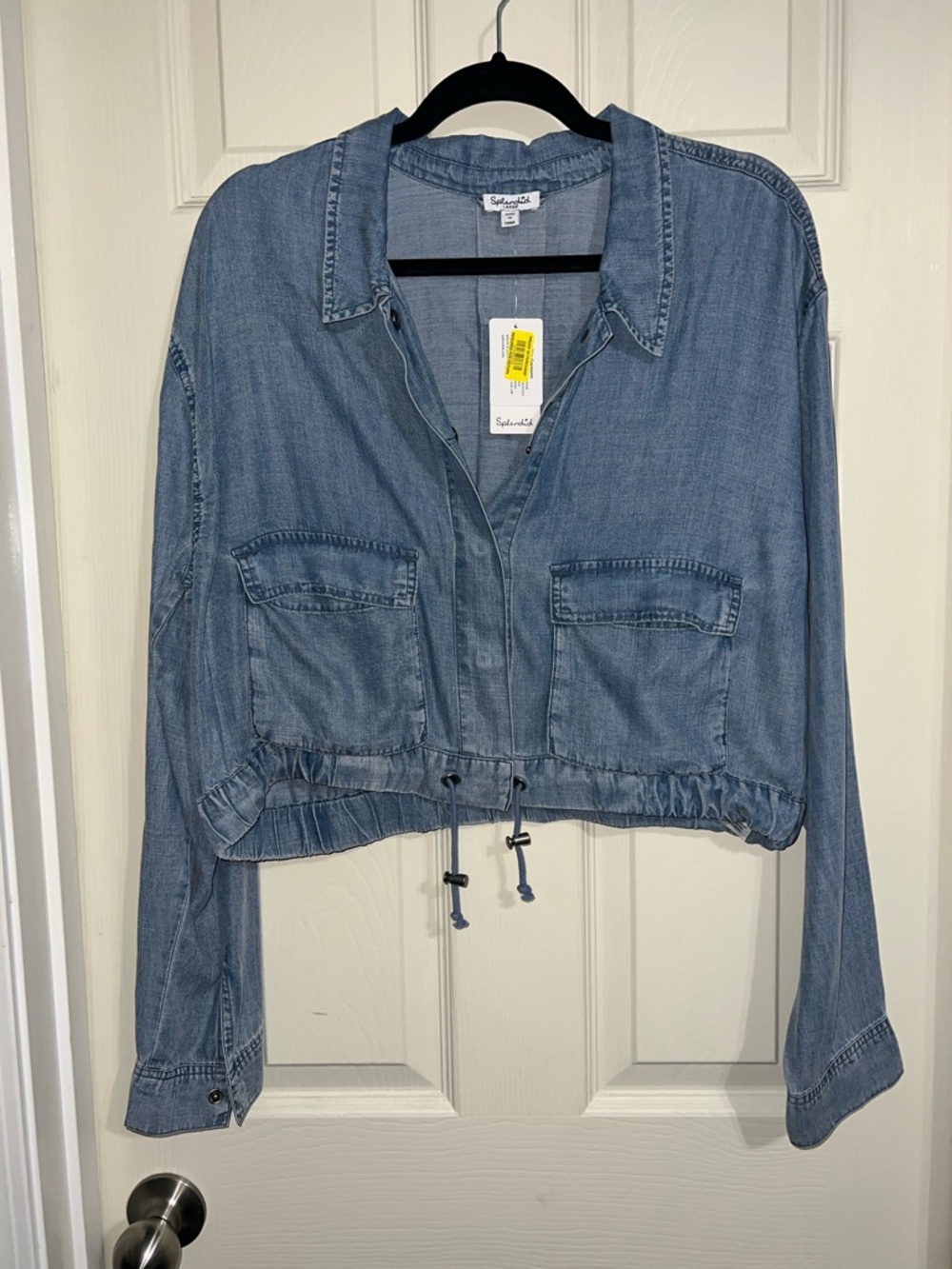 Splendid Light Blue Cropped Denim Shirt Jacket with Drawstring NWT